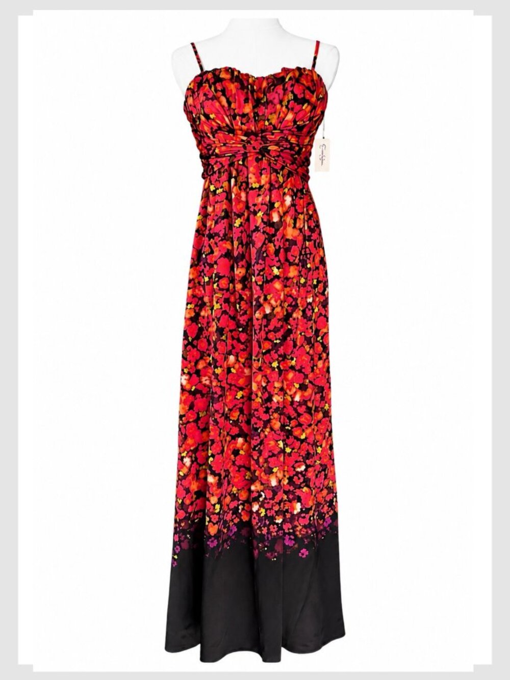 Jessica Simpson Maxi Dress Red Black Floral Corset S 6 - Picture 2 of 8